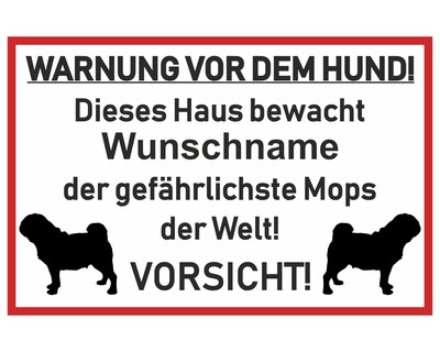 Aufkleber Mops Warnung - Ansicht 1