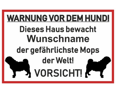 Aufkleber Mops Warnung