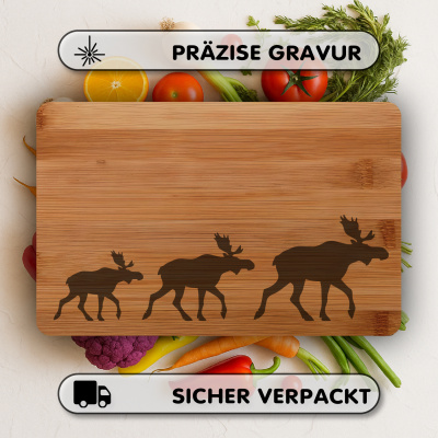 Fr�hst�cksbrettchen mit Norwegen Elch Karawane Gravur - Ansicht 3