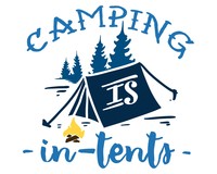 Camping Is In-Tents Schriftzug Aufkleber Aufkleber Modellnummer  hellblau