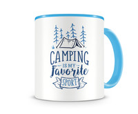 Tasse mit dem Motiv Camping Is My Favorite Sport Tasse Modellnummer  hellblau/hellblau