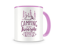 Tasse mit dem Motiv Camping Is My Favorite Sport Tasse Modellnummer  rosa/rosa