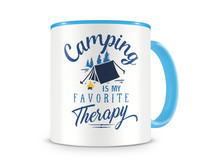 Tasse mit dem Motiv Camping Is My Therapy Tasse Modellnummer  hellblau/hellblau