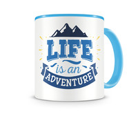Tasse mit dem Motiv Life Is An Adventure Tasse Modellnummer  hellblau/hellblau