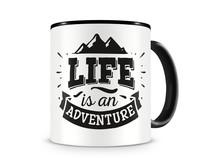 Tasse mit dem Motiv Life Is An Adventure Tasse Modellnummer  schwarz/schwarz