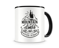 Tasse mit dem Motiv Mountain Climbs And Good Vibes Tasse Modellnummer  schwarz/schwarz