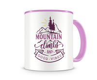 Tasse mit dem Motiv Mountain Climbs And Good Vibes Tasse Modellnummer  rosa/rosa
