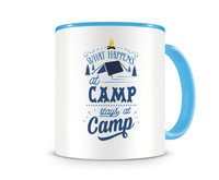 Tasse mit dem Motiv What Happens At Camp Stays At Camp Tasse Modellnummer  hellblau/hellblau