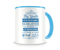 Tasse mit dem Motiv Let No Man Despise Thy Youth Tasse Modellnummer  hellblau/hellblau