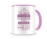 Tasse mit dem Motiv Let No Man Despise Thy Youth Tasse Modellnummer  rosa/rosa