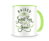 Tasse mit dem Motiv Raised On Sweet Tea And Jesus Tasse Modellnummer  grn 902/grn 902