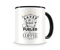 Tasse mit dem Motiv Saved By Jesus Tasse Modellnummer  schwarz/schwarz