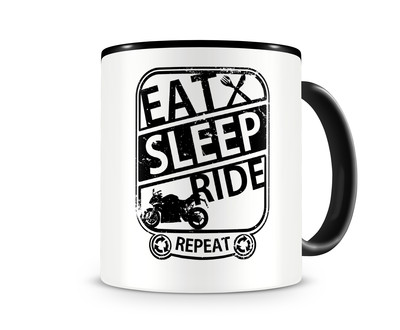 Tasse mit dem Motiv Eat Sleep Ride Rennmotorrad