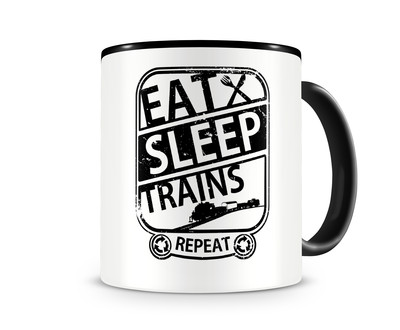 Tasse mit dem Motiv Eat Sleep Trains