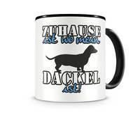 Tasse mit dem Motiv Zuhause ist Dackel Tasse Modellnummer  schwarz/blau