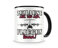 Tasse mit dem Motiv Zuhause ist Fliegen Tasse Modellnummer  schwarz/rot