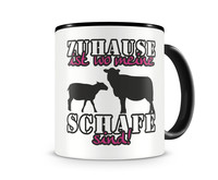 Tasse mit dem Motiv Zuhause ist Schafe Tasse Modellnummer  schwarz/rosa