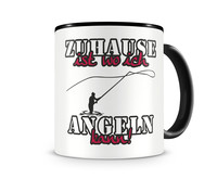 Tasse mit dem Motiv Zuhause ist Angeln Tasse Modellnummer  schwarz/rot