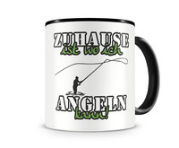 Tasse mit dem Motiv Zuhause ist Angeln Tasse Modellnummer  schwarz/grn 902