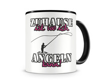 Tasse mit dem Motiv Zuhause ist Angeln Tasse Modellnummer  schwarz/rosa