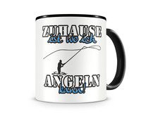 Tasse mit dem Motiv Zuhause ist Angeln Tasse Modellnummer  schwarz/blau
