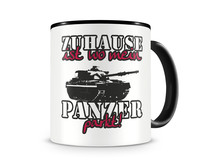 Tasse mit dem Motiv Zuhause ist Panzer Tasse Modellnummer  schwarz/rot
