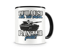 Tasse mit dem Motiv Zuhause ist Panzer Tasse Modellnummer  schwarz/blau