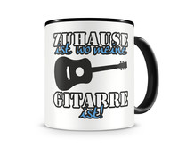 Tasse mit dem Motiv Zuhause ist Gitarre Tasse Modellnummer  schwarz/blau