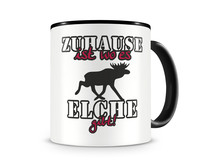 Tasse mit dem Motiv Zuhause ist Elche Tasse Modellnummer  schwarz/rot