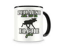 Tasse mit dem Motiv Zuhause ist Elche Tasse Modellnummer  schwarz/grn 902
