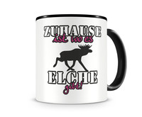 Tasse mit dem Motiv Zuhause ist Elche Tasse Modellnummer  schwarz/rosa