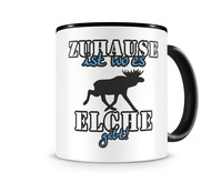 Tasse mit dem Motiv Zuhause ist Elche Tasse Modellnummer  schwarz/blau