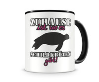 Tasse mit dem Motiv Zuhause ist Schildkröten Tasse Modellnummer  schwarz/rosa