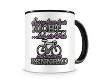 Tasse mit dem Motiv Date mit Rennrad Tasse Modellnummer  schwarz/rosa