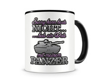 Tasse mit dem Motiv Date mit Panzer Tasse Modellnummer  schwarz/rosa