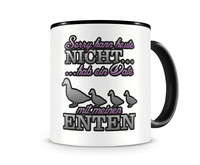 Tasse mit dem Motiv Date mit Enten Tasse Modellnummer  schwarz/rosa