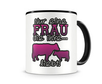 Tasse mit dem Motiv Kuh Liebe Tasse Modellnummer  schwarz/rosa