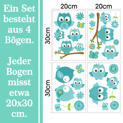 ”Trkise Baby Eulen” Wandtattoo Set Wandtattoo