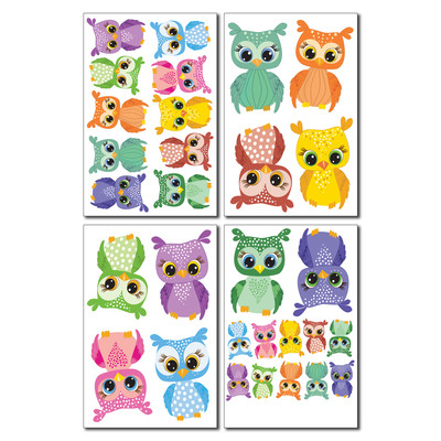 Bunte Eulen  Wandtattoo Set