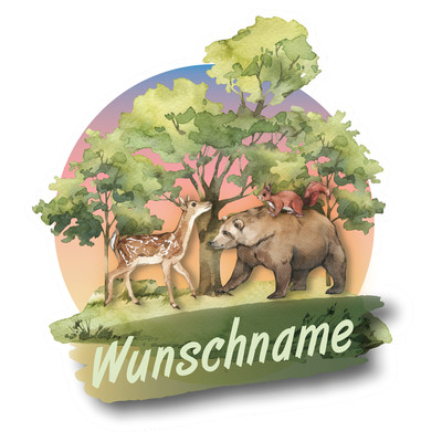 Buntes Wandtattoo Trschild  Br und Reh 
