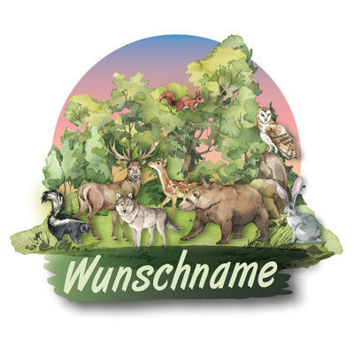 Buntes Wandtattoo Trschild  Waldtiere 