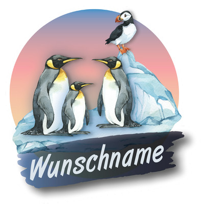 Buntes Wandtattoo Trschild  Pinguine 