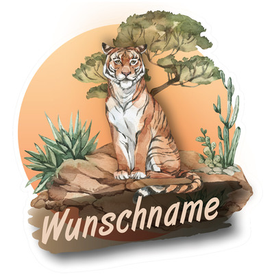 Buntes Wandtattoo Trschild  Tiger 