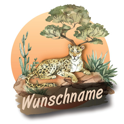 Buntes Wandtattoo Trschild  Leopard 