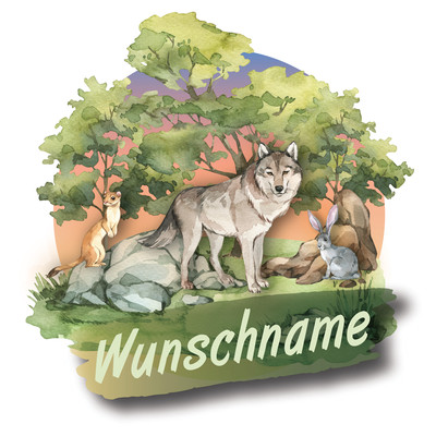 Buntes Wandtattoo Trschild  Wolf 