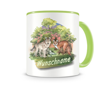 Tasse mit Wolf und Fuchs als Motiv