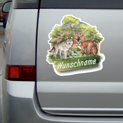 Wolf und Fuchs Aufkleber mit Namen - Ansicht 2