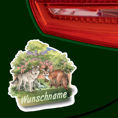 Wolf und Fuchs Aufkleber mit Namen - Ansicht 3
