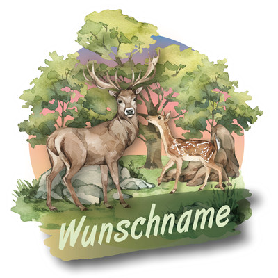 Buntes Wandtattoo Türschild "Hirsch und Reh"