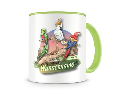 Tasse mit Papagei und bunte Vgel als Motiv